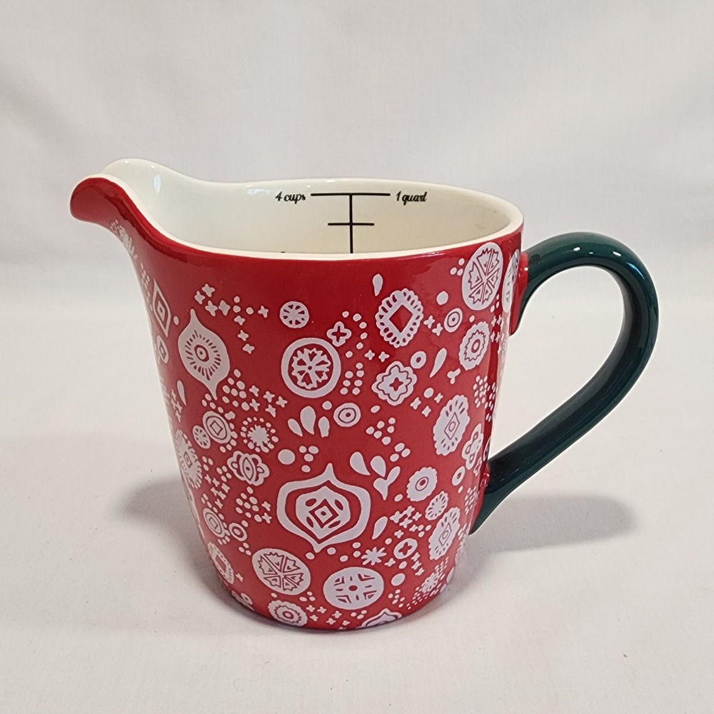Pioneer Woman Red Bandana Stoneware 4 Cup Measuring Cup Pitcher 1 Quart